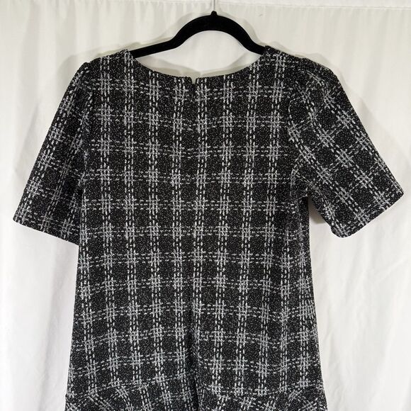 LOFT Dress Women's Small Black White Plaid Short Sleeve Round Neck Zip Back - Picture 8 of 10